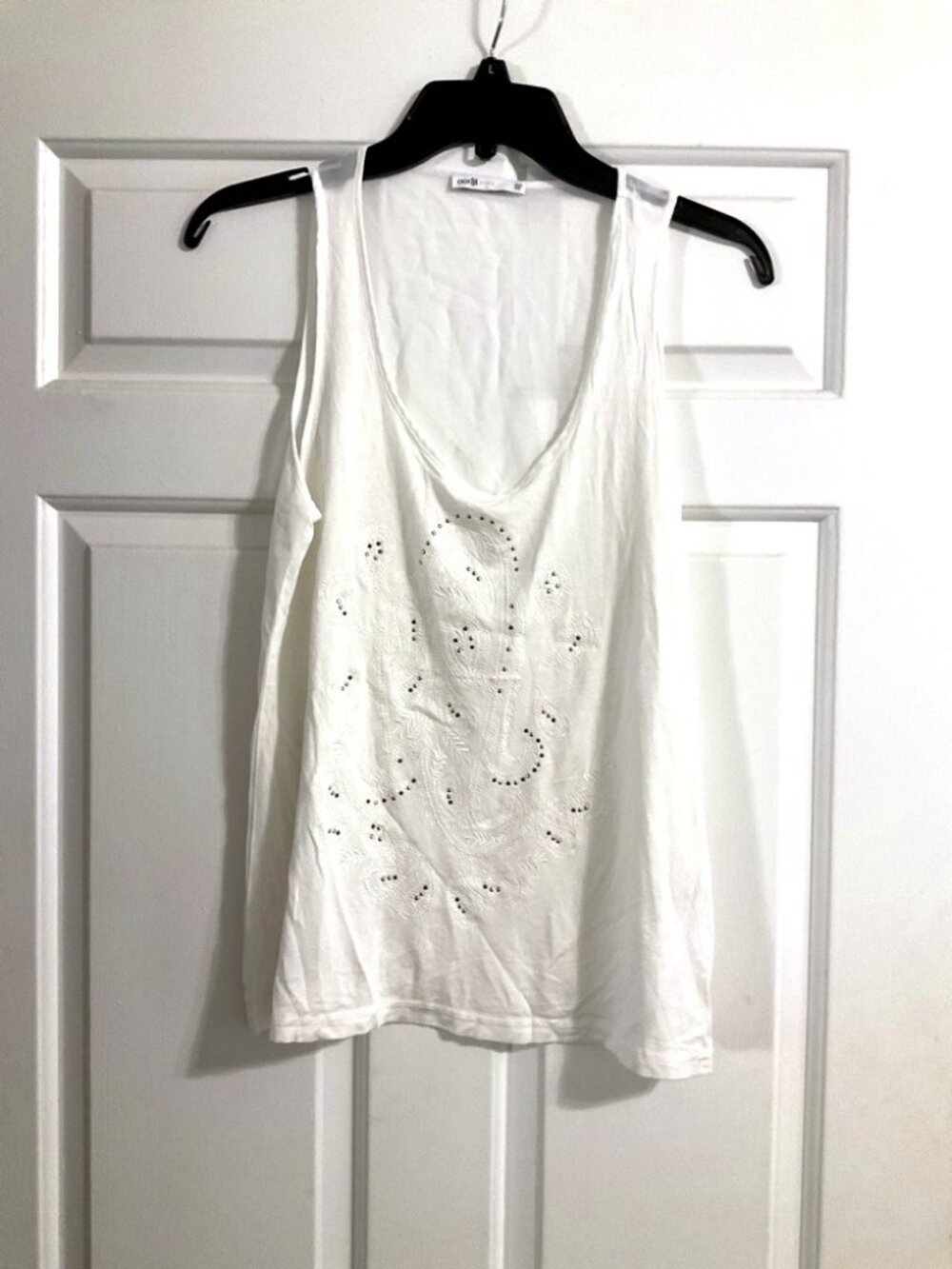 Oodji Ultra White Tank Top Paisley Embroidery Bead Detail Fits Like S NWOT